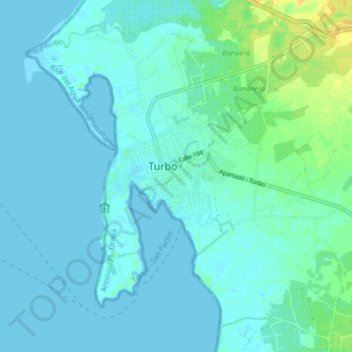 Mapa topográfico Turbo, altitude, relevo