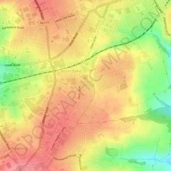 Mapa topográfico Tyersal, altitude, relevo