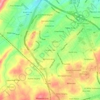 Mapa topográfico Camelot Two, altitude, relevo