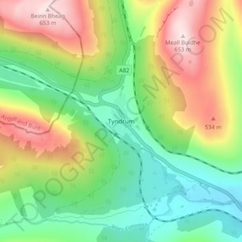 Mapa topográfico Tyndrum, altitude, relevo