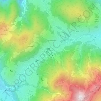 Mapa topográfico Oberau, altitude, relevo