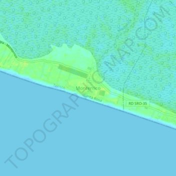 Mapa topográfico Monterrico, altitude, relevo