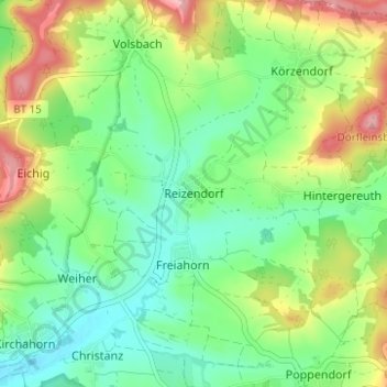 Mapa topográfico Reizendorf, altitude, relevo