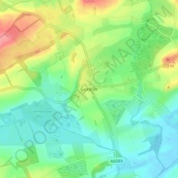 Mapa topográfico Gordon, altitude, relevo