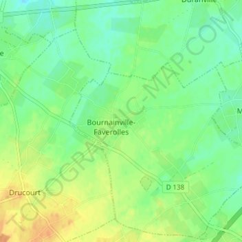 Mapa topográfico Bournainville, altitude, relevo