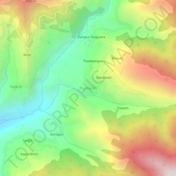 Mapa topográfico Pantwari, altitude, relevo