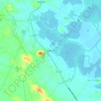Mapa topográfico Malaguit, altitude, relevo