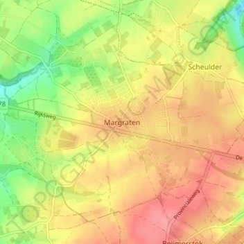 Mapa topográfico Margraten, altitude, relevo