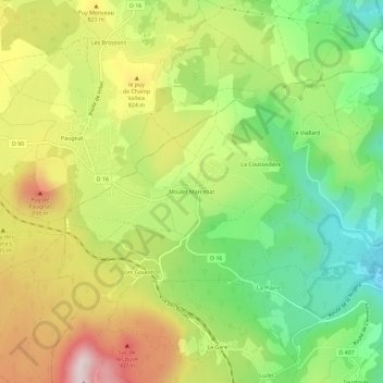 Mapa topográfico Moulet Marcenat, altitude, relevo