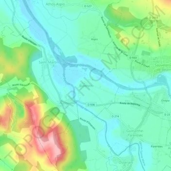 Mapa topográfico Bideren, altitude, relevo