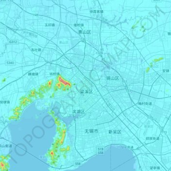 Mapa topográfico 无锡市, altitude, relevo