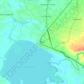 Mapa topográfico Bato, altitude, relevo