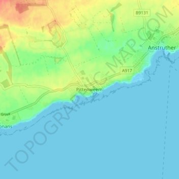 Mapa topográfico Pittenweem, altitude, relevo