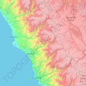 Mapa topográfico Huaral, altitude, relevo