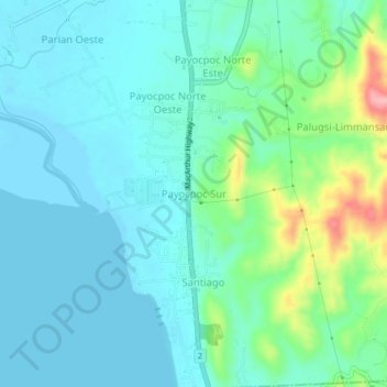 Mapa topográfico Payocpoc Sur, altitude, relevo