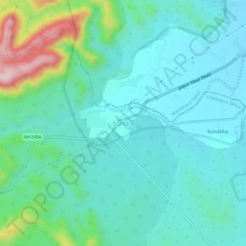 Mapa topográfico Sariska, altitude, relevo