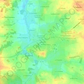 Mapa topográfico La Blinière, altitude, relevo