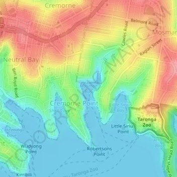 Mapa topográfico Mosman Bay, altitude, relevo
