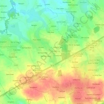 Mapa topográfico Odeveur, altitude, relevo