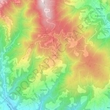Mapa topográfico Casore del Monte, altitude, relevo