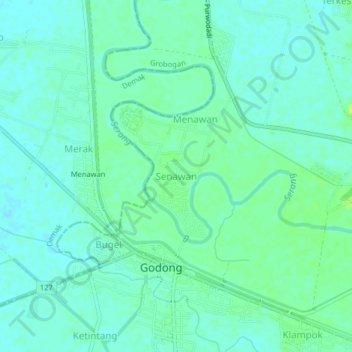 Mapa topográfico Senawan, altitude, relevo