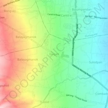 Mapa topográfico Isugan, altitude, relevo