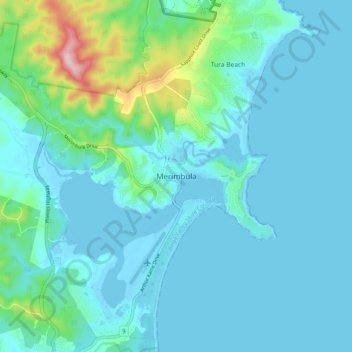 Mapa topográfico Merimbula, altitude, relevo