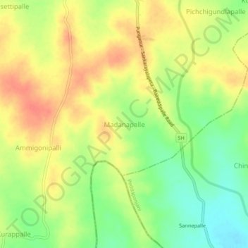 Mapa topográfico Madanapalle, altitude, relevo