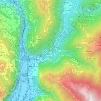 Mapa topográfico Incino, altitude, relevo