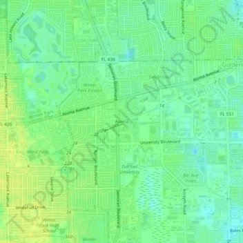 Mapa topográfico Aloma, altitude, relevo