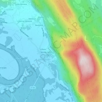 Mapa topográfico Bonnard, altitude, relevo