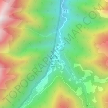 Mapa topográfico Gîte de Couflens Salau, altitude, relevo
