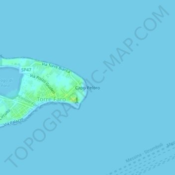 Mapa topográfico Capo Peloro, altitude, relevo