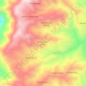 Mapa topográfico Baramadero Chico, altitude, relevo