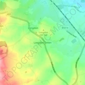 Mapa topográfico Longdon Green, altitude, relevo