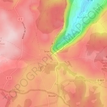Mapa topográfico Cascade d'Autoire, altitude, relevo
