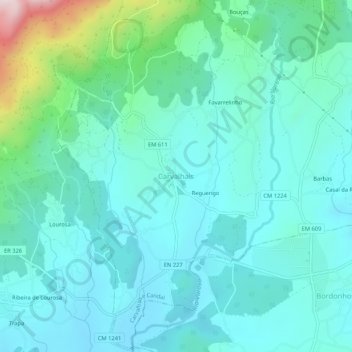 Mapa topográfico Carvalhais, altitude, relevo