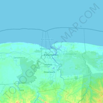 Mapa topográfico Distrikt Paramaribo, altitude, relevo