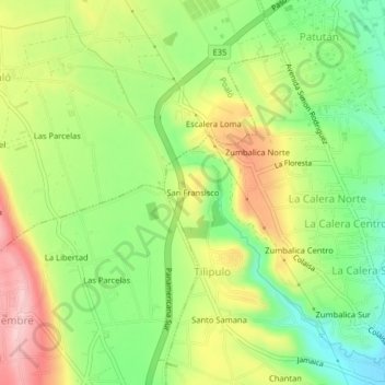 Mapa topográfico San Fransisco, altitude, relevo
