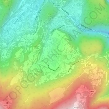 Mapa topográfico Sopramonte, altitude, relevo