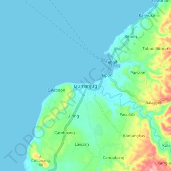 Mapa topográfico Dumanjug, altitude, relevo