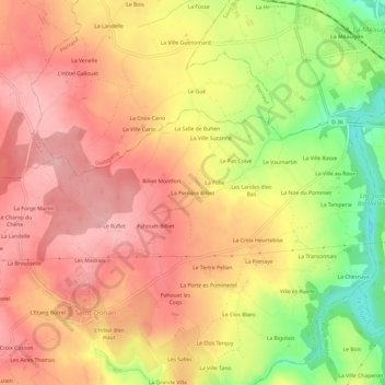Mapa topográfico La Perrière Billiet, altitude, relevo