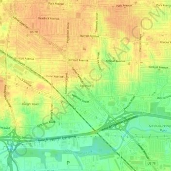 Mapa topográfico Bellevue, altitude, relevo