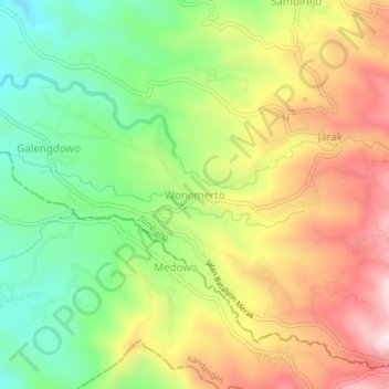 Mapa topográfico Wonomerto, altitude, relevo
