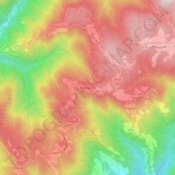Mapa topográfico Panicagliora, altitude, relevo