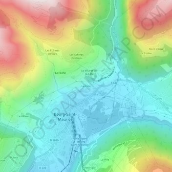 Mapa topográfico La Cote, altitude, relevo