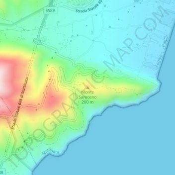 Mapa topográfico Monte Saraceno, altitude, relevo