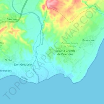 Mapa topográfico Juan Barón, altitude, relevo