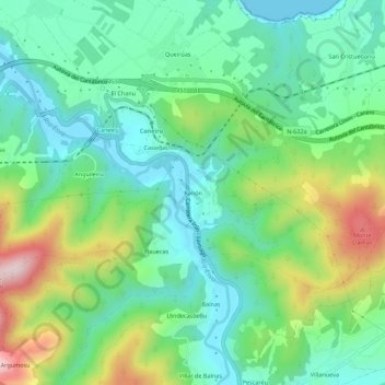 Mapa topográfico Ranón, altitude, relevo