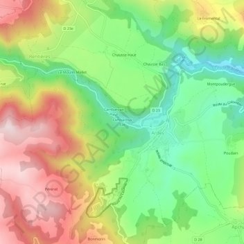 Mapa topográfico Lambaroux Bas, altitude, relevo